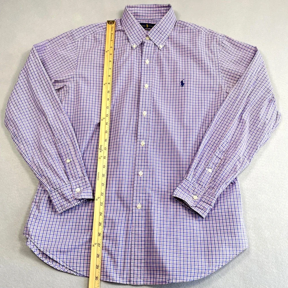 Polo Ralph Lauren Mens L Classic Fit Purple Plaid Button Down Shirt Academia